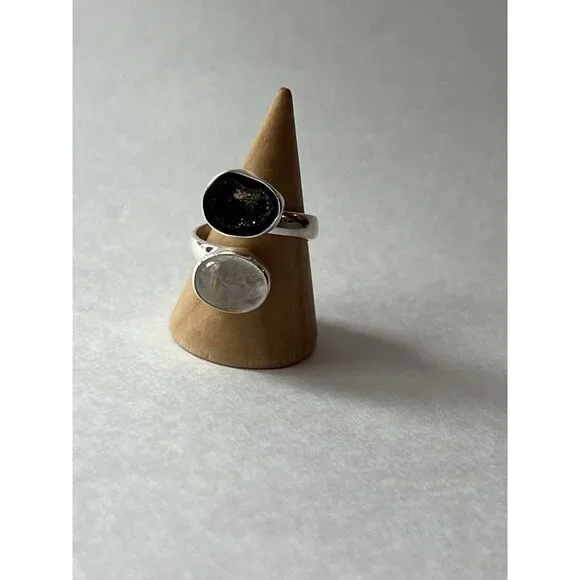 Geode & Clear Quartz Ring 925 Sterling Silver, Size 7 Adjustable - Picture 12 of 15